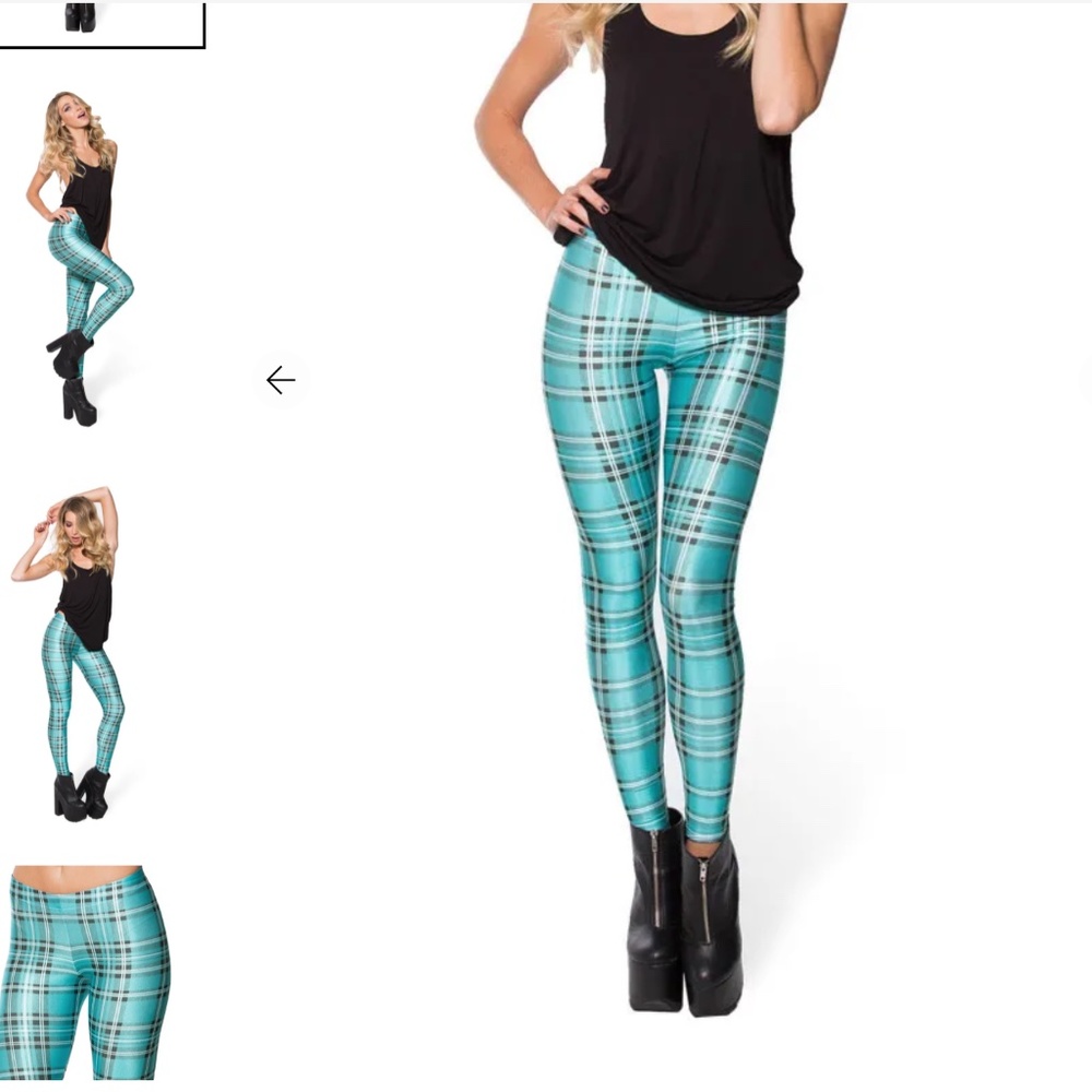 Blackmilk TARTAN TURQUOISE LEGGINGS sz S